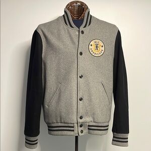 True Religion Gray and Black Varsity Jacket